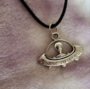 alien Ufo I want to believe rat tail cord necklaces